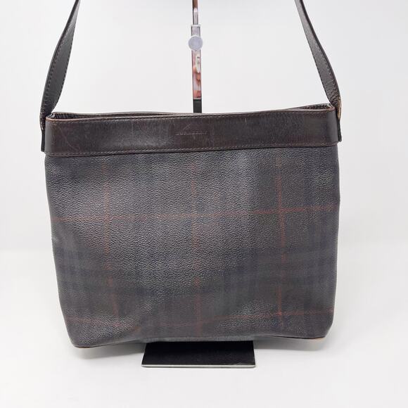 Burberry Nova Check Leather Shoulder Bag Leather Trim Brown Gold Tone Hardware - Picture 3 of 15